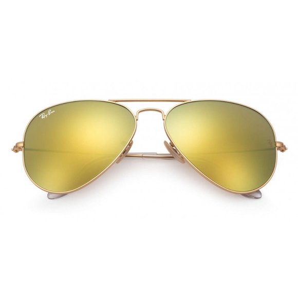 New RAY-BAN Large Metal Aviator Sunglasses Gold Frame Yellow Green Mirrored Lens main image 9